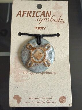 African Symbols Handmade Ceramic Purity & Spirituality Pendant Necklace NWT